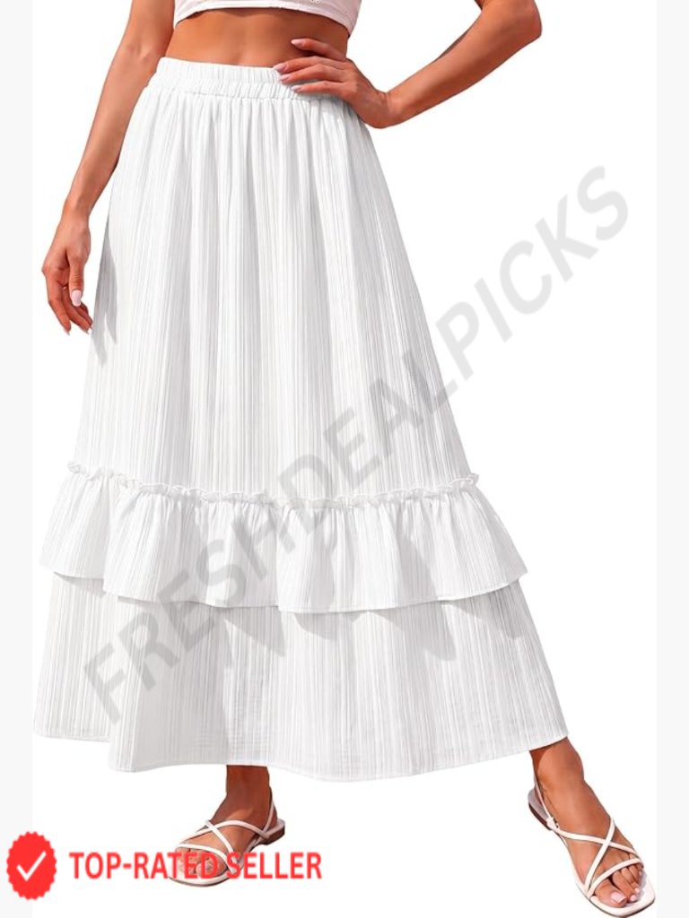 Flowy Tiered Maxi Skirt With Pockets Boho A-Line High Waisted Summer Travel